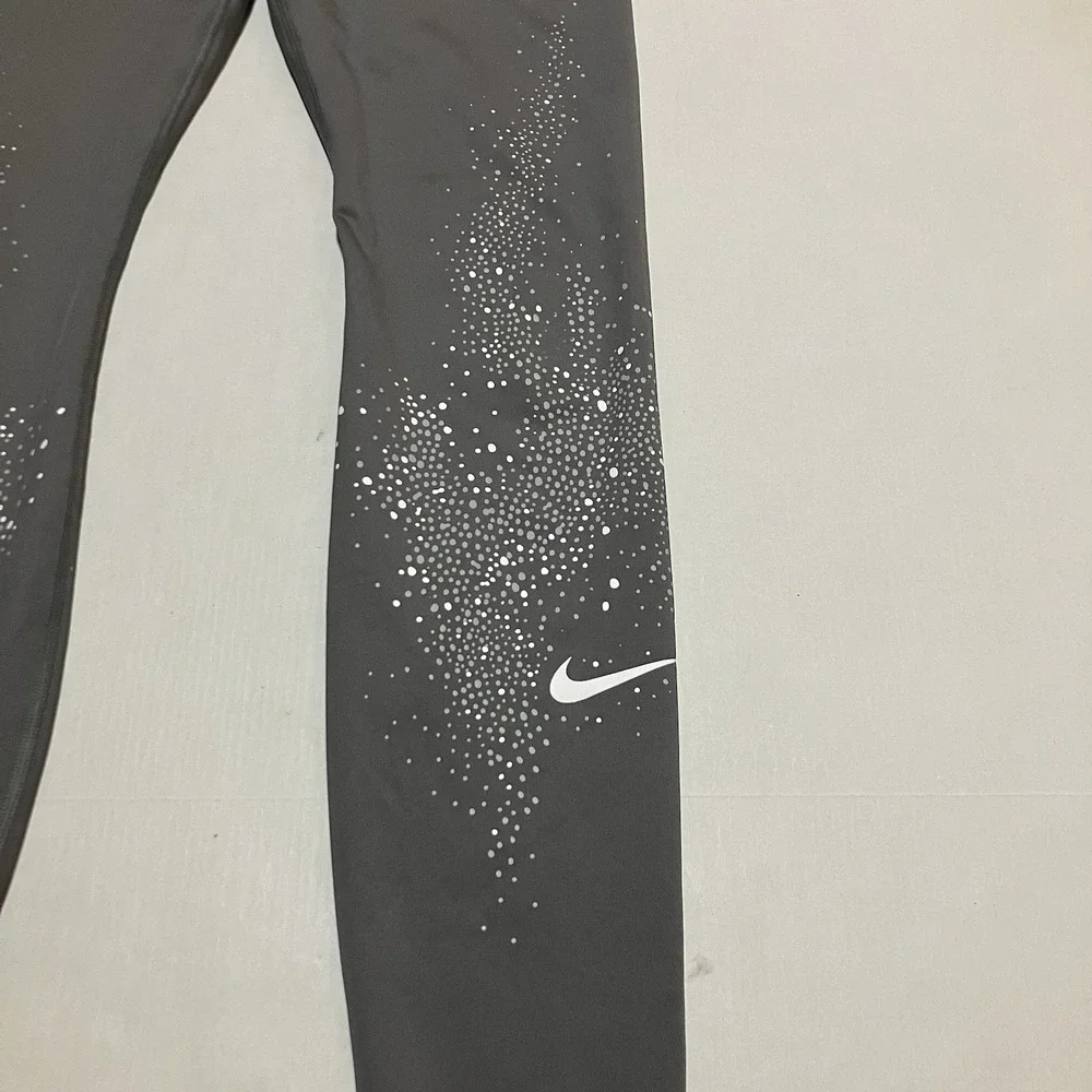 Nike Dri-Fit Womens Size Medium Gray Black Running Stretch‎ Legging Zipper Cuff